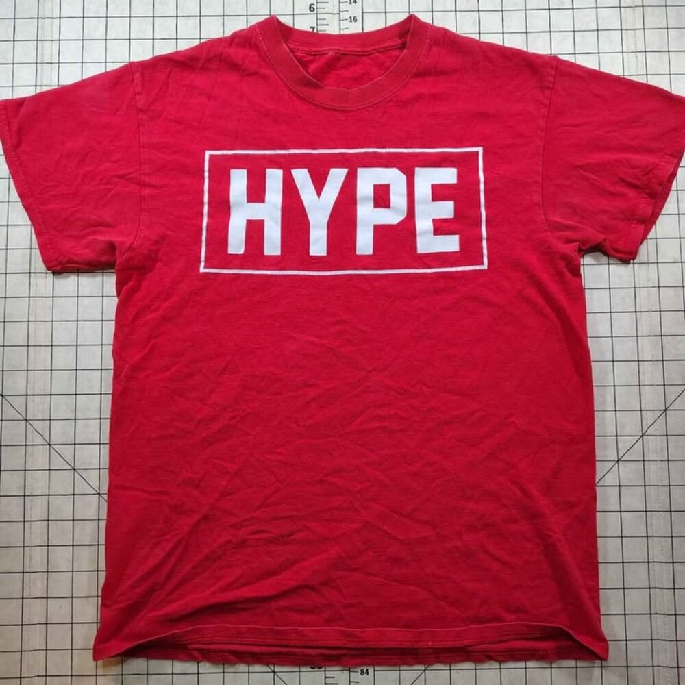 Men's Medium Red T-Shirt With White 'HYPE' Graphic On The Front